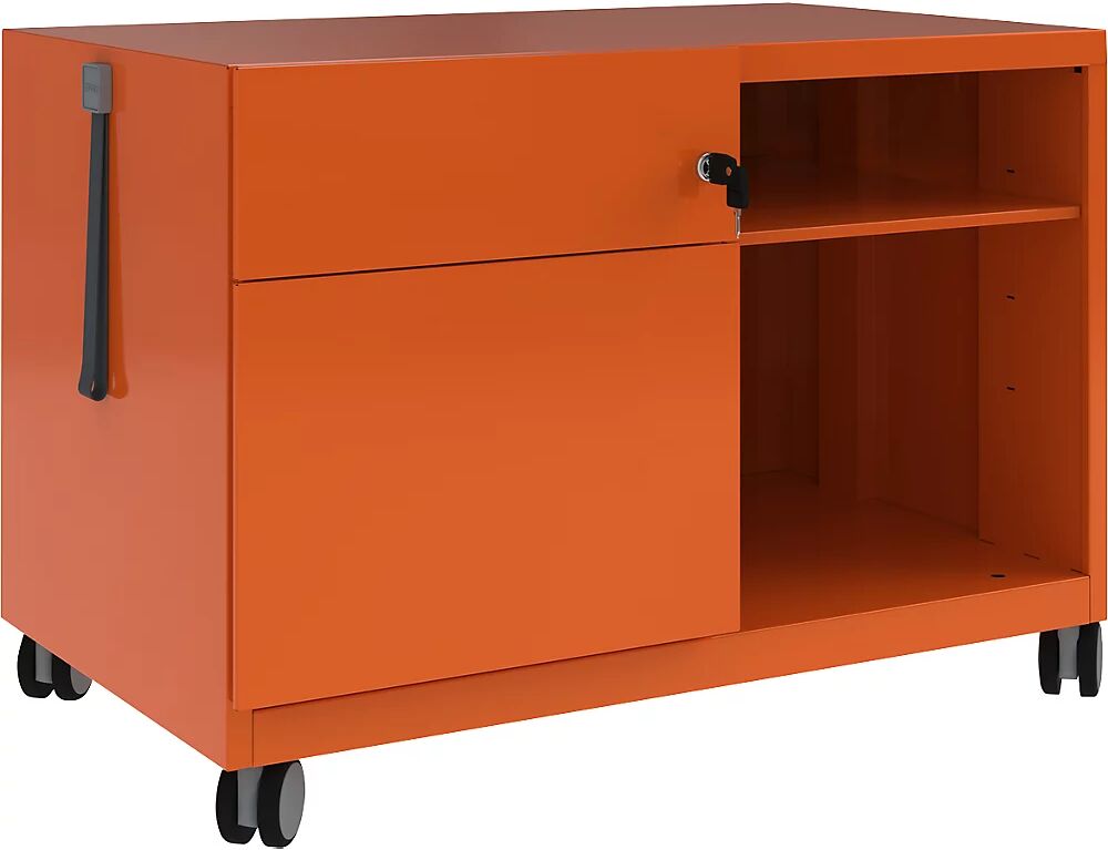 BISLEY Note™ CADDY, H x A x P 563 x 800 x 490 mm, a la izquierda 1 cajón universal y archivador colgante, naranja