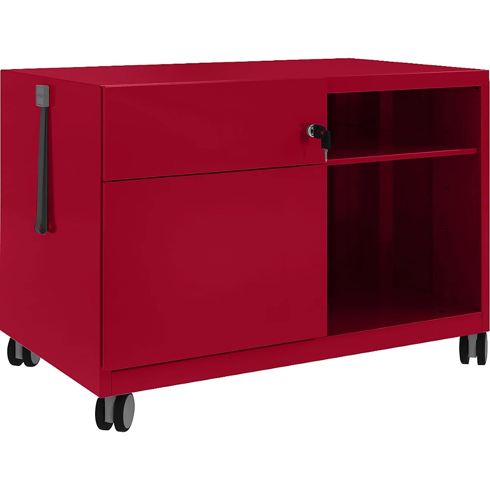 BISLEY Note™ CADDY, H x A x P 563 x 800 x 490 mm, a la izquierda 1 cajón universal y archivador colgante, rojo cardenal