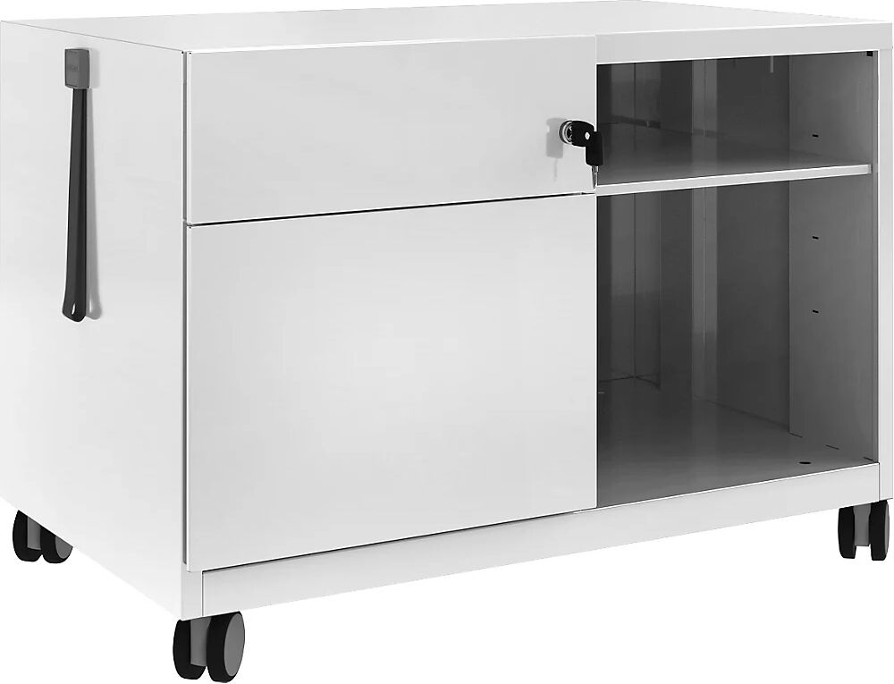 BISLEY Note™ CADDY, H x A x P 563 x 800 x 490 mm, a la izquierda 1 cajón universal y archivador colgante, gris luminoso