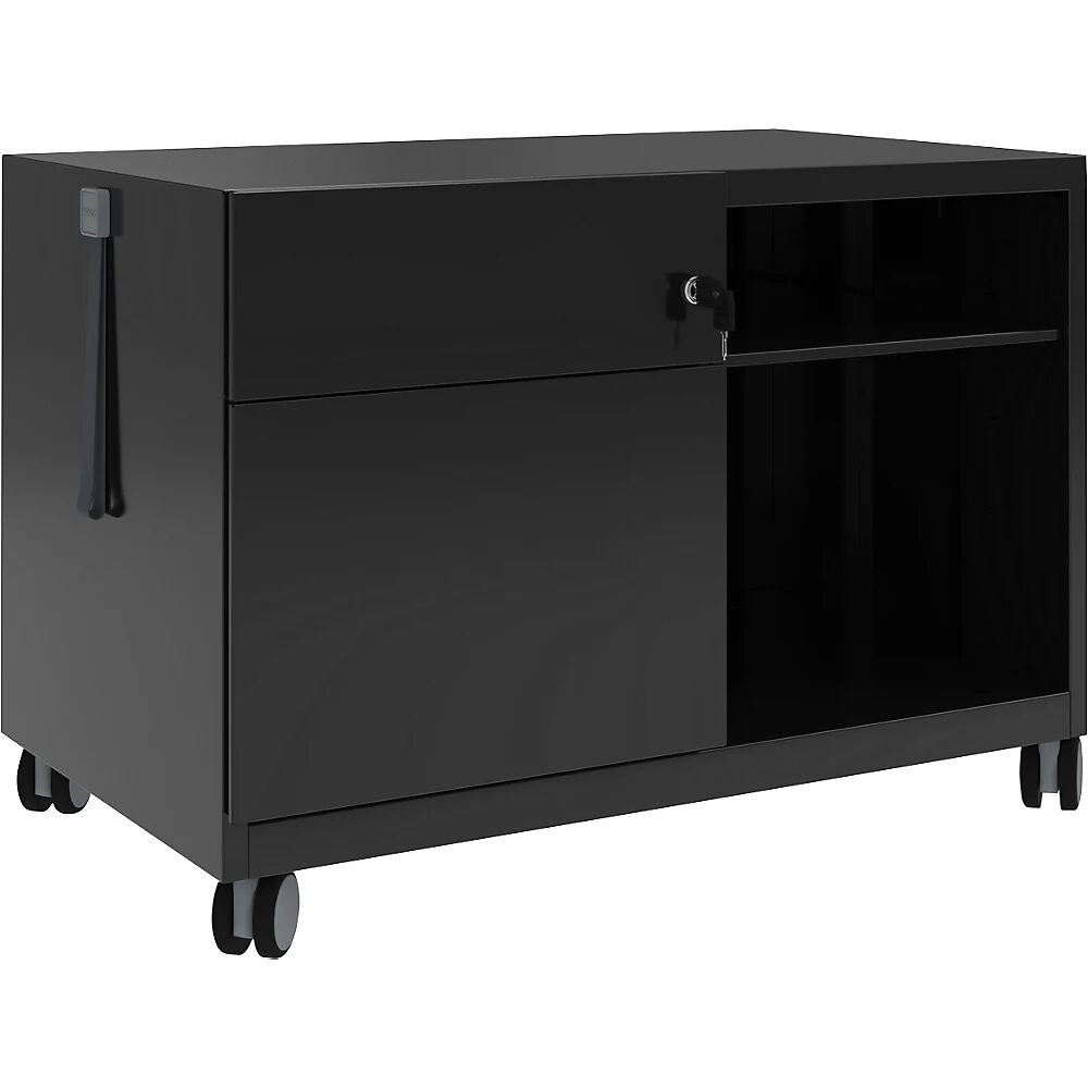 BISLEY Note™ CADDY, H x A x P 563 x 800 x 490 mm, a la izquierda 1 cajón universal y archivador colgante, negro