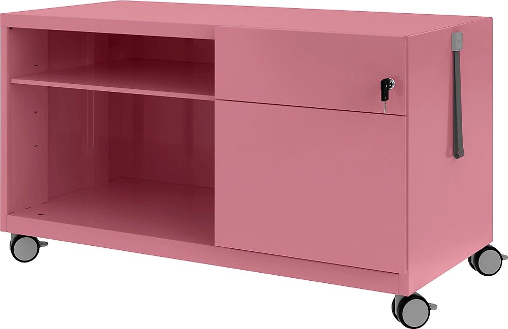 BISLEY Note™ CADDY, H x A x P 563 x 1000 x 490 mm, a la derecha 1 cajón universal y archivador colgante, rosa