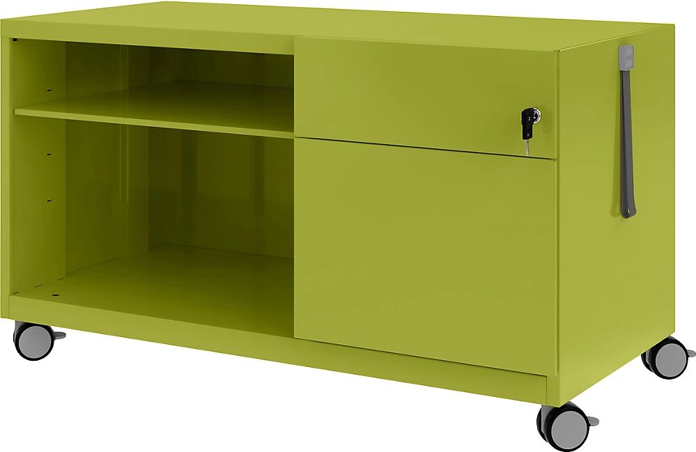 BISLEY Note™ CADDY, H x A x P 563 x 1000 x 490 mm, a la derecha 1 cajón universal y archivador colgante, verde