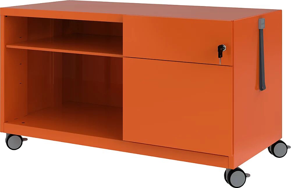 BISLEY Note™ CADDY, H x A x P 563 x 1000 x 490 mm, a la derecha 1 cajón universal y archivador colgante, naranja