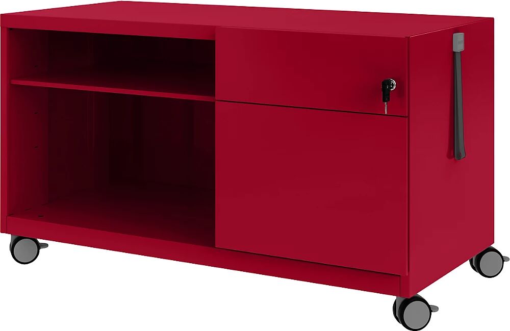 BISLEY Note™ CADDY, H x A x P 563 x 1000 x 490 mm, a la derecha 1 cajón universal y archivador colgante, rojo cardenal