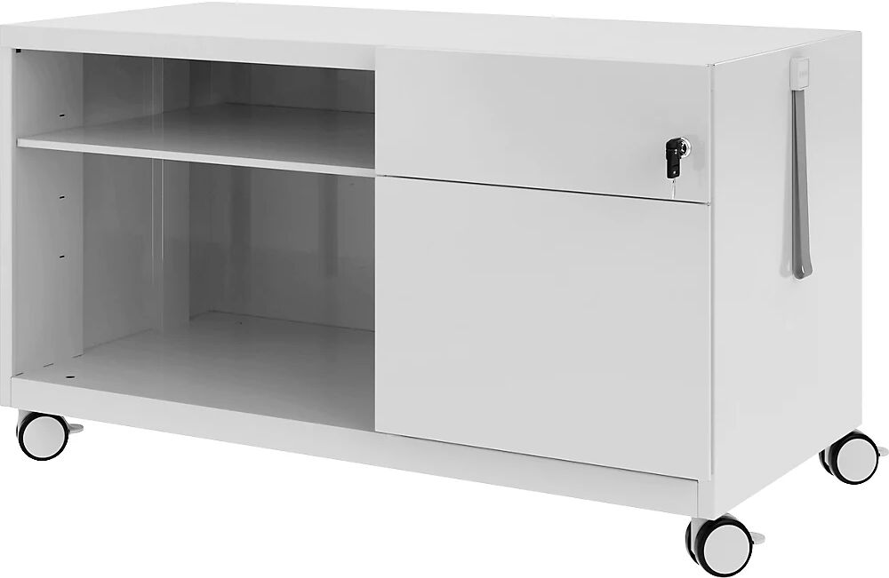 BISLEY Note™ CADDY, H x A x P 563 x 1000 x 490 mm, a la derecha 1 cajón universal y archivador colgante, gris luminoso