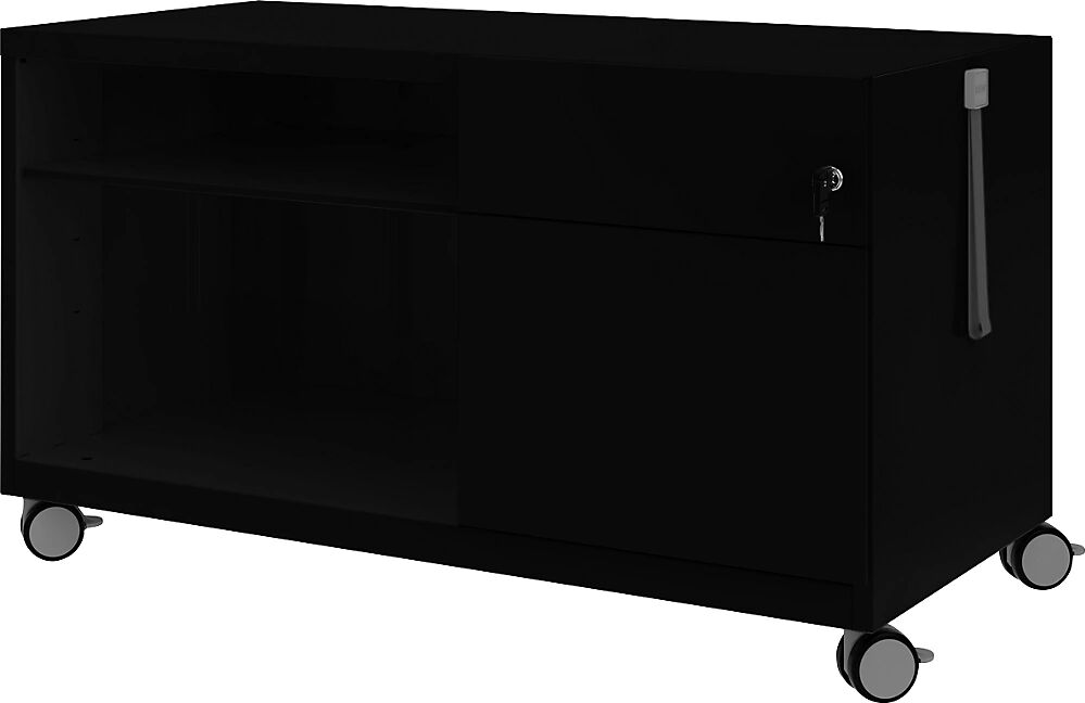 BISLEY Note™ CADDY, H x A x P 563 x 1000 x 490 mm, a la derecha 1 cajón universal y archivador colgante, negro