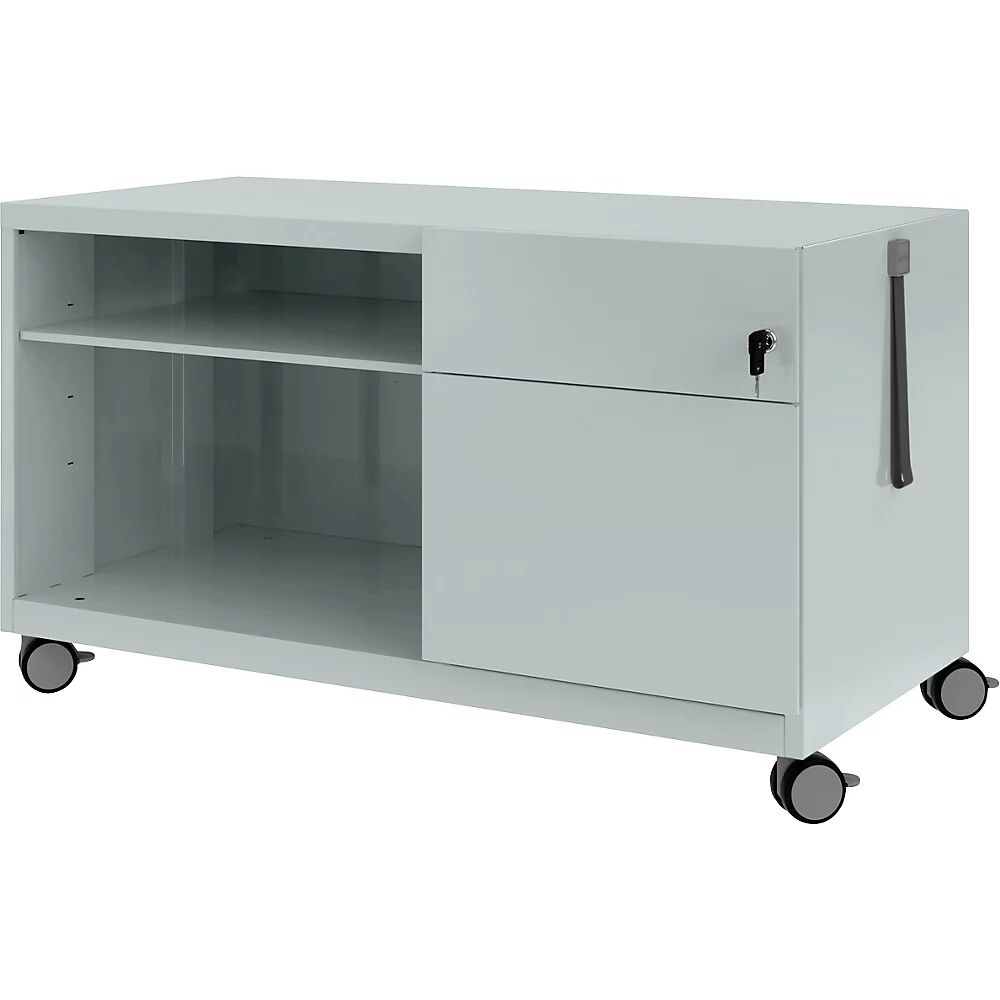 BISLEY Note™ CADDY, H x A x P 563 x 1000 x 490 mm, a la derecha 1 cajón universal y archivador colgante, plateado