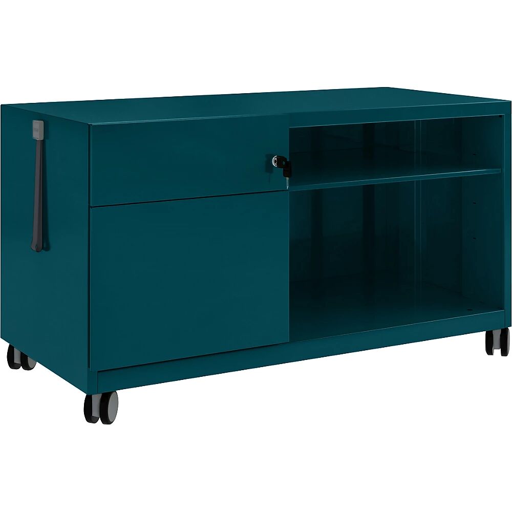 BISLEY Note™ CADDY, H x A x P 563 x 1000 x 490 mm, a la izquierda 1 cajón universal y archivador colgante, azul oceano