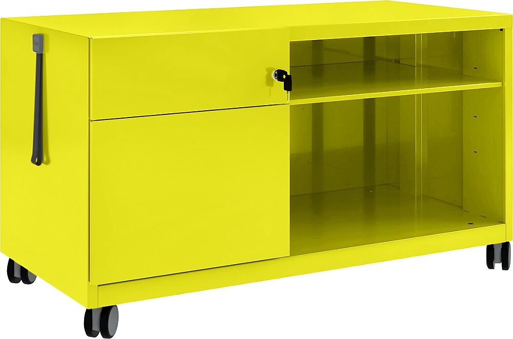 BISLEY Note™ CADDY, H x A x P 563 x 1000 x 490 mm, a la izquierda 1 cajón universal y archivador colgante, amarillo zinc