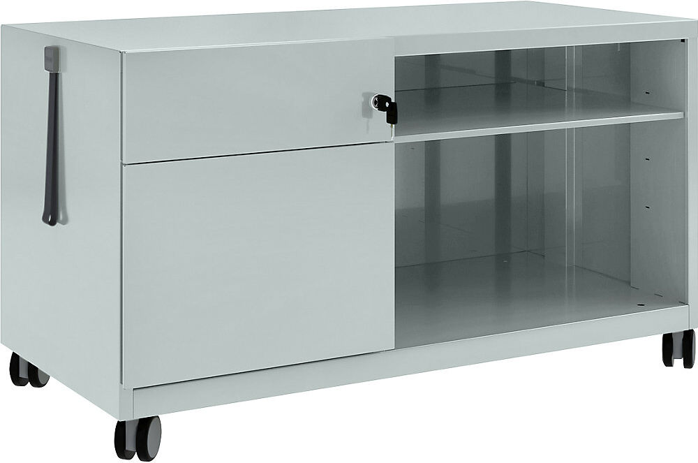 BISLEY Note™ CADDY, H x A x P 563 x 1000 x 490 mm, a la izquierda 1 cajón universal y archivador colgante, plateado