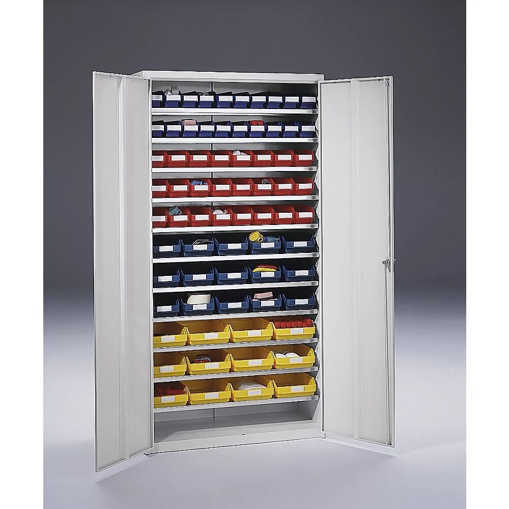STEMO Armario-almacén, H x A x P 1970 x 1000 x 450 mm, con cajas para estanterías, 71 cajas de diferentes colores