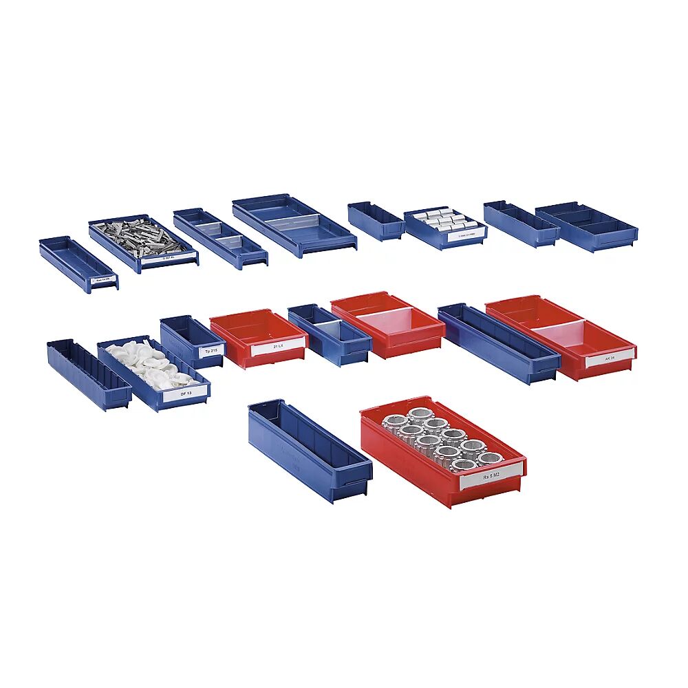 kaiserkraft Caja de polipropileno para estanterías, azul, LxAxH 500 x 94 x 80 mm, UE 40 unidades