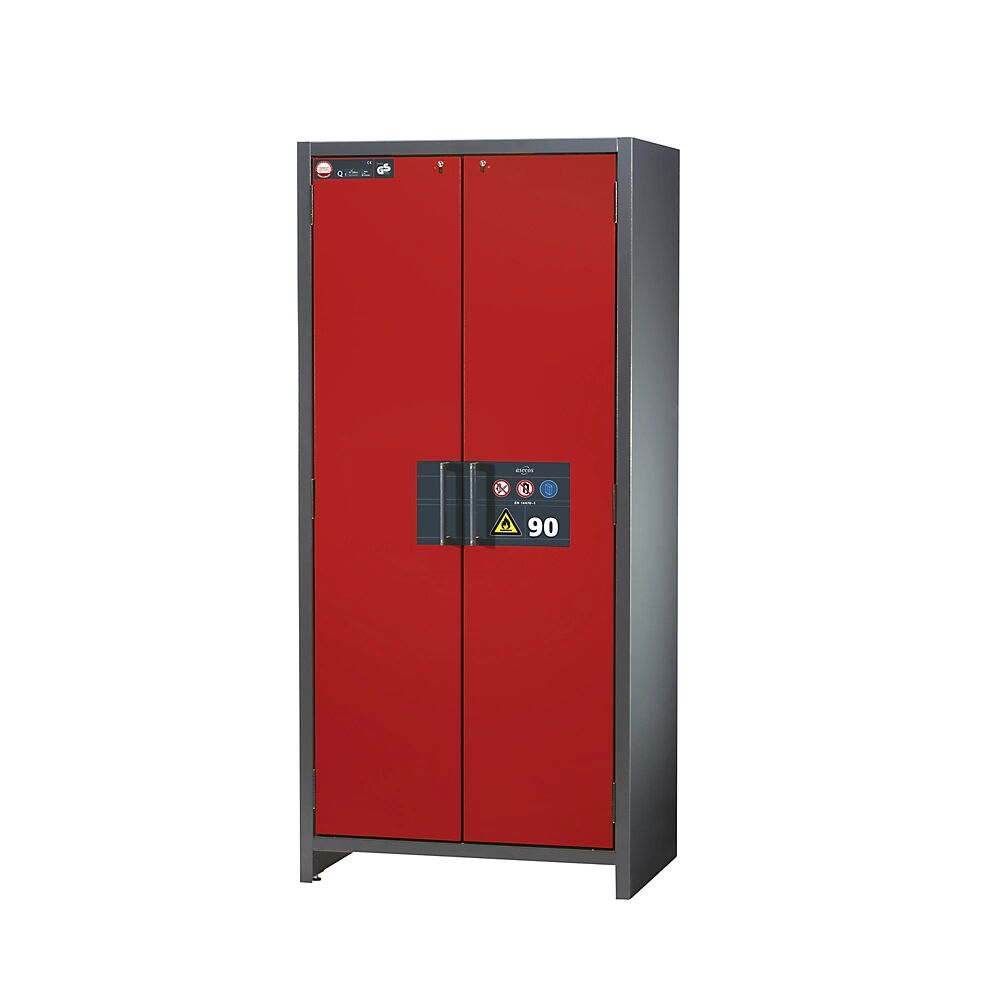 asecos Armario industrial resistente al fuego de tipo 90 para sustancias peligrosas, H x A x P 1955 x 900 x 615 mm, puertas en rojo tráfico