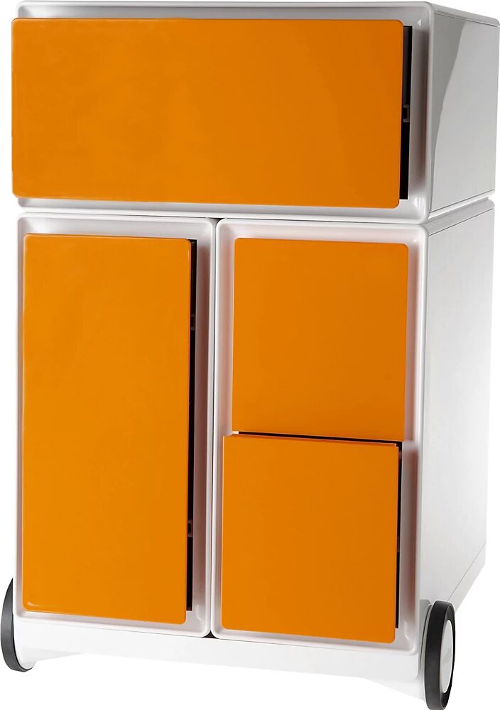 Paperflow Buck rodante easyBox®, 1 cajón, 1 cajón para archivadores colgantes, 2 cajones para CD, blanco / naranja