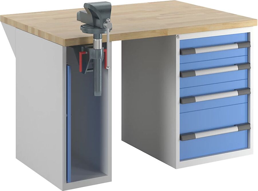 eurokraft pro Banco de trabajo, sistema modular Serie 7, 1 armario, 1 buck fijo con 4 cajones cada uno, A x P 1250 x 900 mm