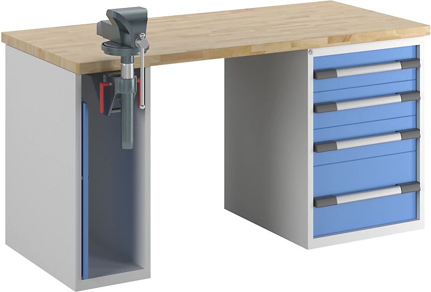 eurokraft pro Banco de trabajo, sistema modular Serie 7, 1 armario, 1 buck fijo con 4 cajones cada uno, A x P 1500 x 700 mm