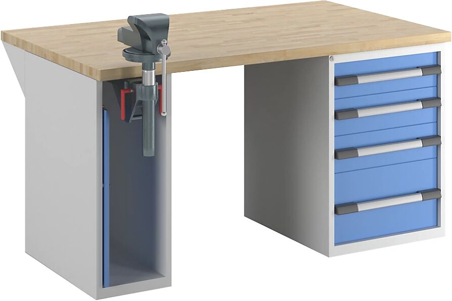 eurokraft pro Banco de trabajo, sistema modular Serie 7, 1 armario, 1 buck fijo con 4 cajones cada uno, A x P 1500 x 900 mm