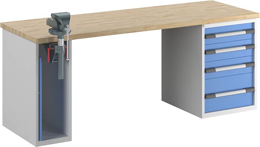 eurokraft pro Banco de trabajo, sistema modular Serie 7, 1 armario, 1 buck fijo con 4 cajones cada uno, A x P 2000 x 700 mm