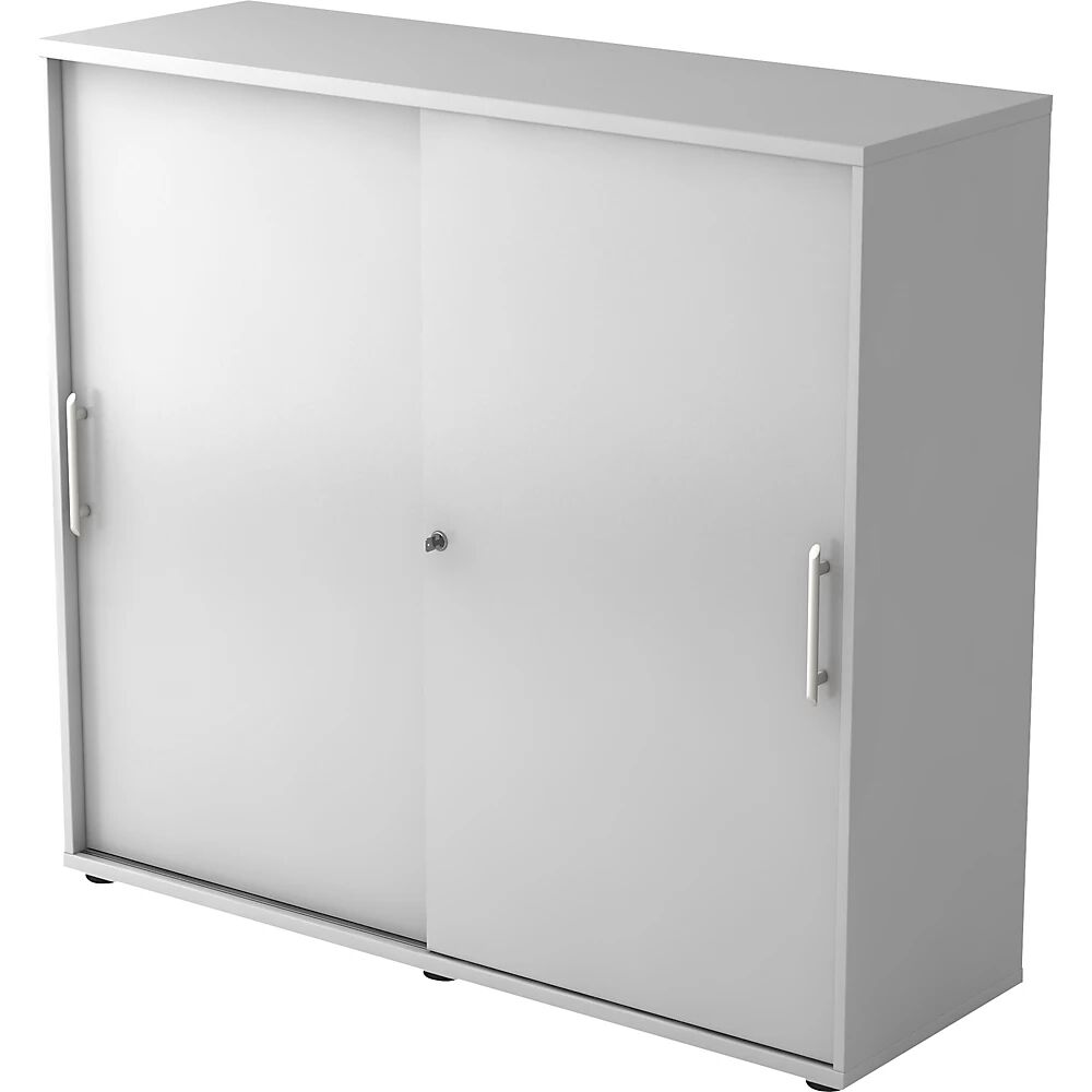 kaiserkraft FINO - Armario de puertas correderas, 2 baldas, 1 pared separadora, H x A x P 1100 x 1200 x 400 mm, gris luminoso