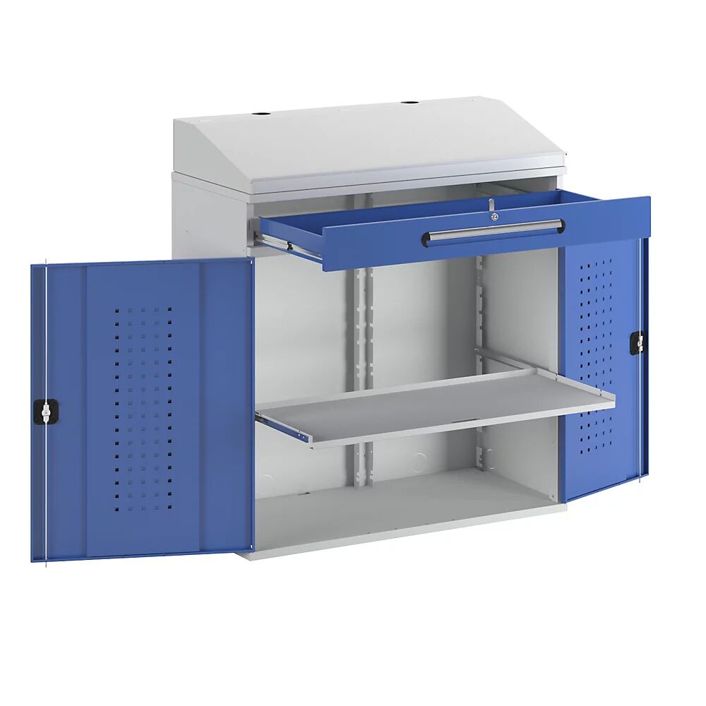 RAU Pupitre alto industrial, con 1 cajón encima del armario, anchura 1100 mm, gris luminoso / azul genciana