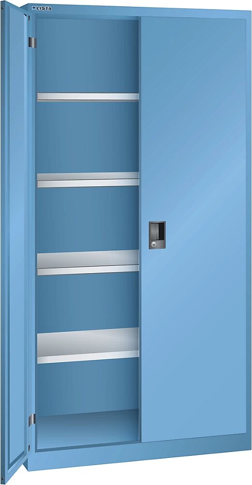 LISTA Armario de puertas batientes, puertas de chapa maciza, H x A 1950 x 1000 mm, profundidad 500 mm, azul luminoso RAL 5012