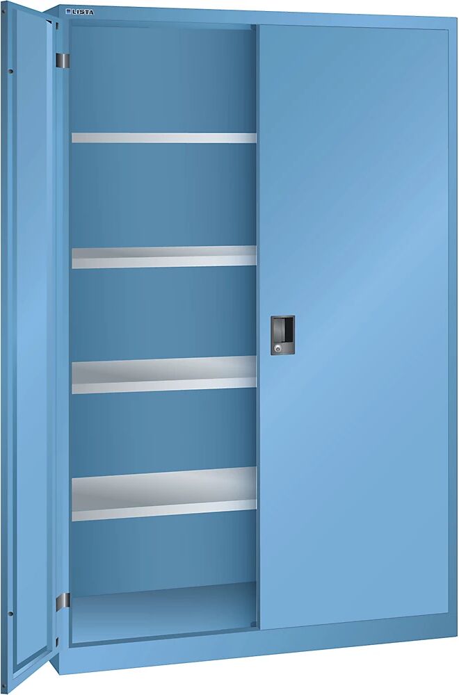 LISTA Armario de puertas batientes, puertas de chapa maciza, H x A 1950 x 1250 mm, profundidad 580 mm, azul luminoso RAL 5012