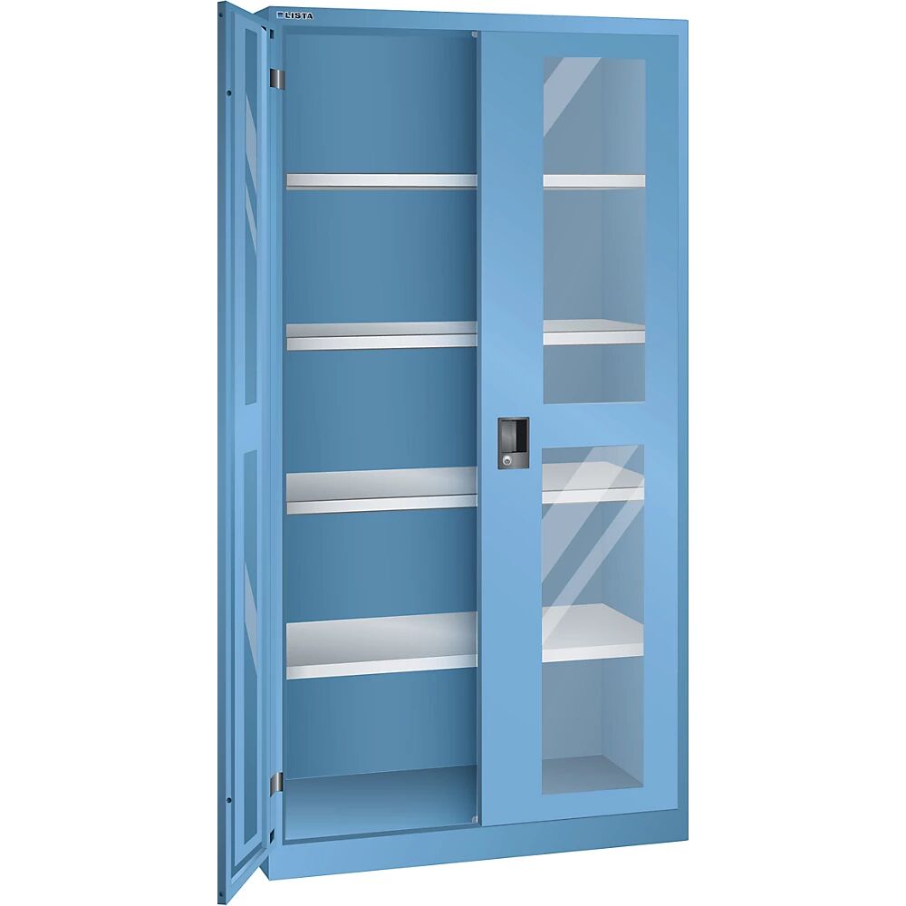 LISTA Armario de puertas batientes, puertas con ventanilla, H x A 1950 x 1000 mm, profundidad 400 mm, azul luminoso RAL 5012