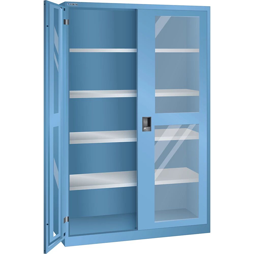 LISTA Armario de puertas batientes, puertas con ventanilla, H x A 1950 x 1250 mm, profundidad 500 mm, azul luminoso RAL 5012