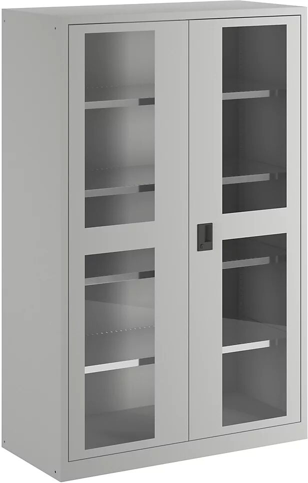 LISTA Armario de puertas batientes, puertas con ventanilla, H x A 1950 x 1250 mm, profundidad 580 mm, gris luminoso RAL 7035