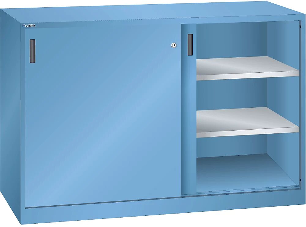 LISTA Armario de puertas correderas, H x A 1000 x 1500 mm, pared separadora, profundidad 500 mm, azul luminoso RAL 5012