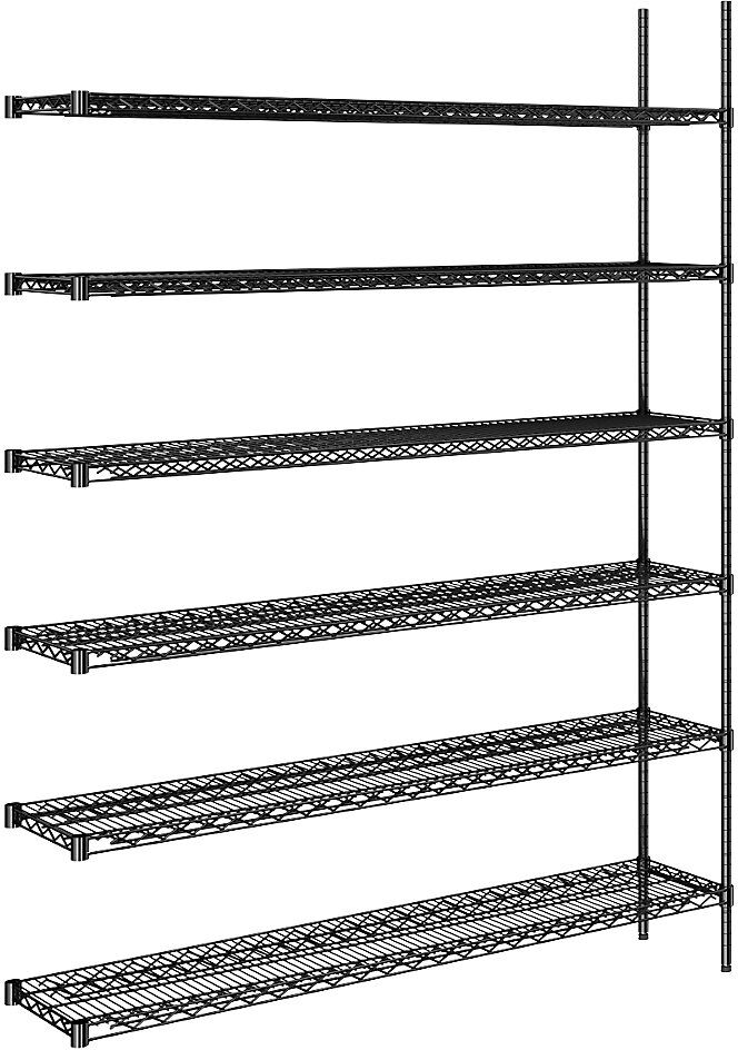 kaiserkraft Estantería de malla de alambre de acero, negra, carga por balda 250 kg, A x P 1520 x 360 mm, estantería de ampliación, altura 2180 mm, 6 baldas