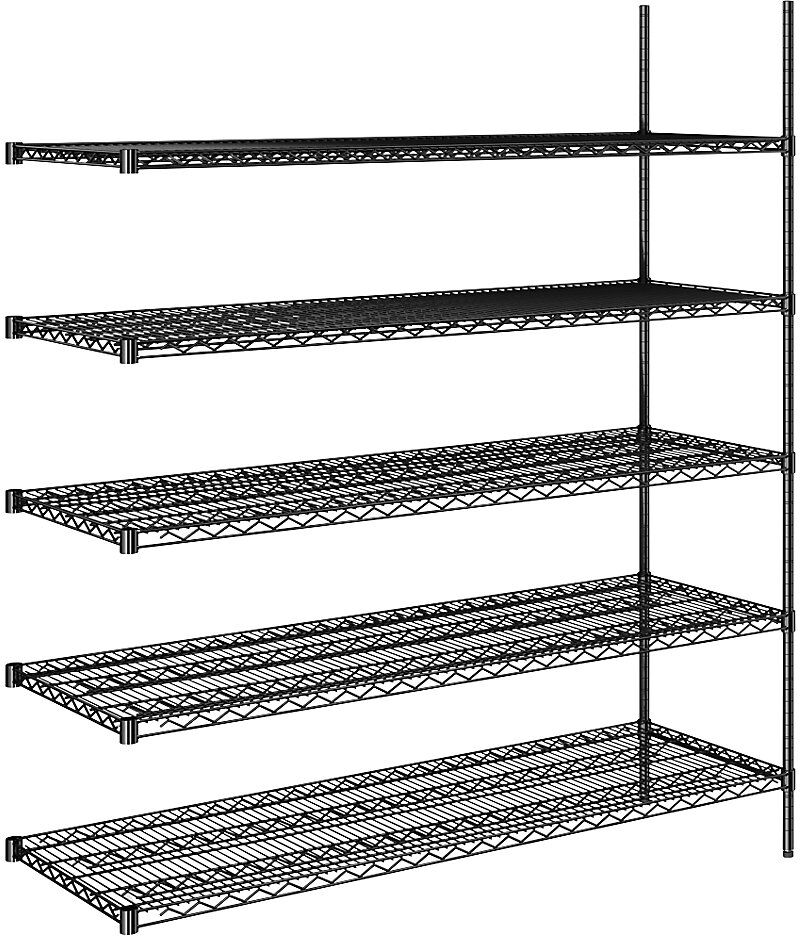 kaiserkraft Estantería de malla de alambre de acero, negra, carga por balda 250 kg, A x P 1520 x 610 mm, estantería de ampliación, altura 1880 mm, 5 baldas