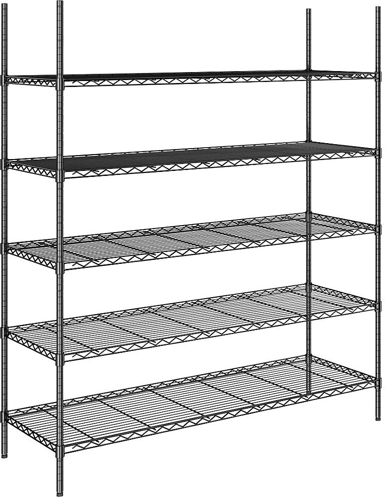 kaiserkraft Estantería de malla de alambre de acero, negra, carga por balda 100 kg, A x P 1520 x 610 mm, estantería básica, altura 1880 mm, 5 baldas