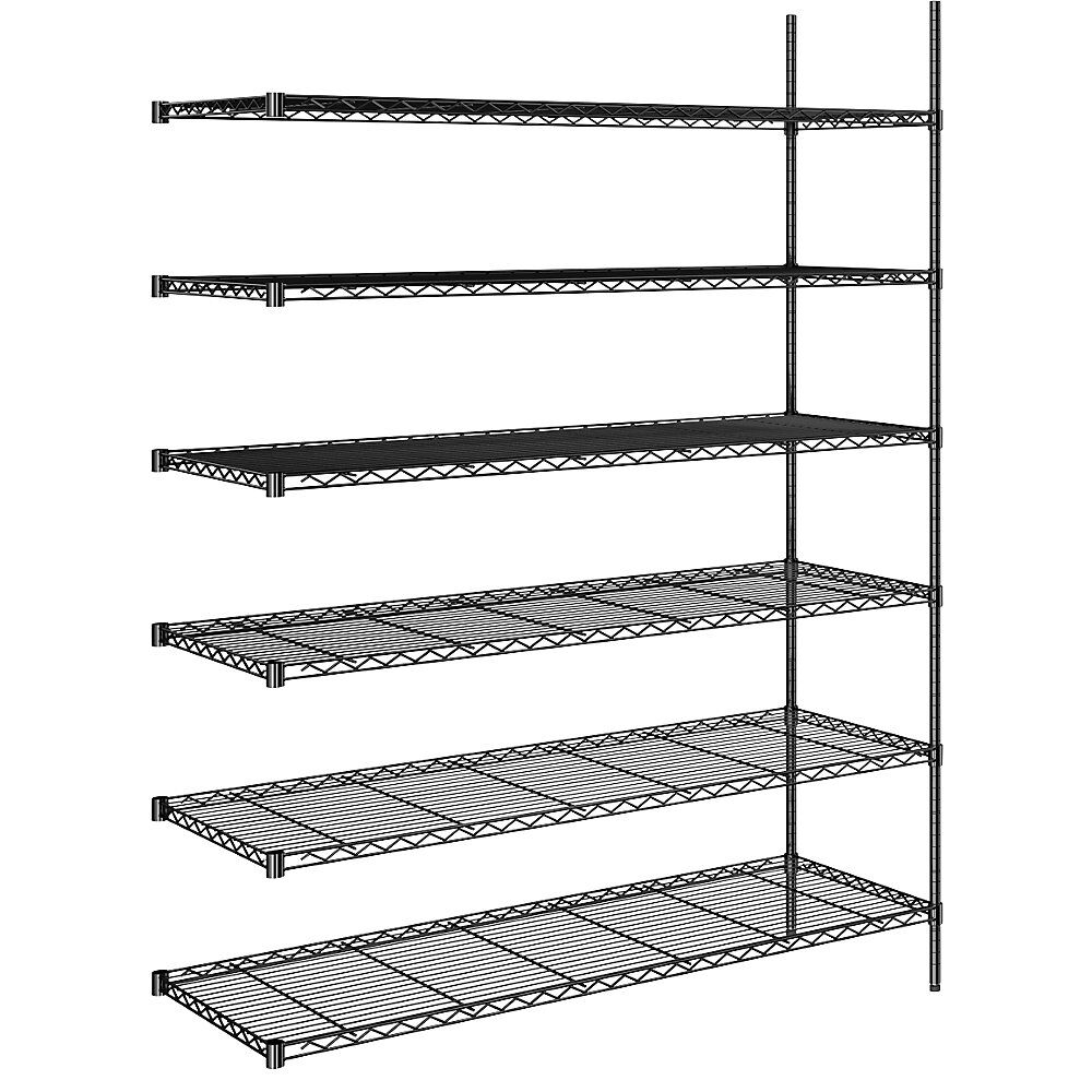 kaiserkraft Estantería de malla de alambre de acero, negra, carga por balda 100 kg, A x P 1520 x 610 mm, estantería de ampliación, altura 2180 mm, 6 baldas