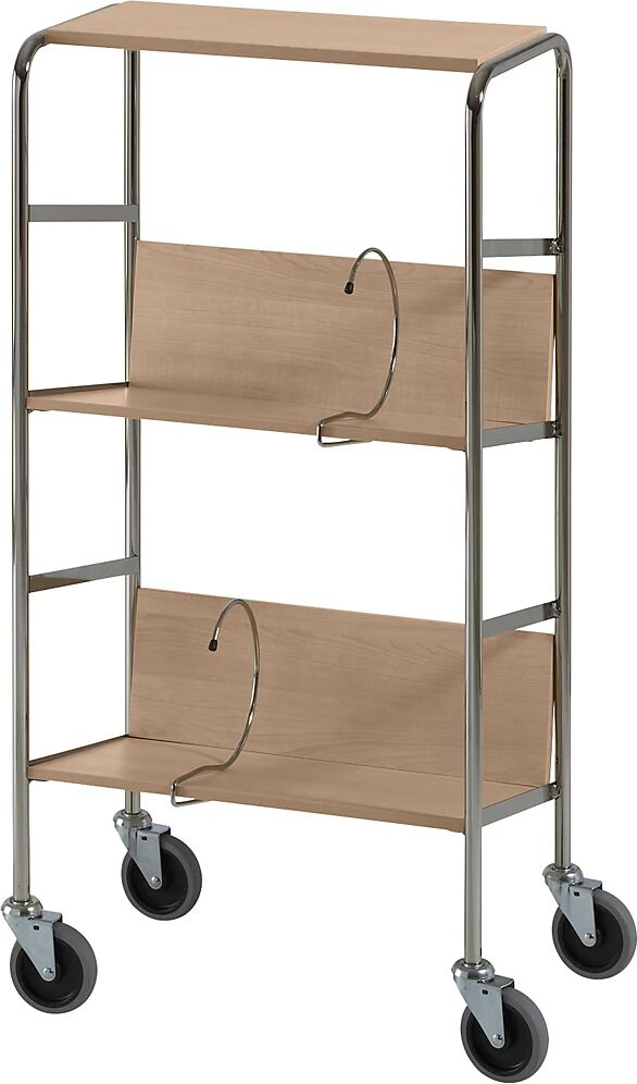 HelgeNyberg Carro para archivadores con baldas, cromado, 3 pisos, L x A x H 550 x 340 x 1060 mm, decoración de roble, a partir de 5 unid.