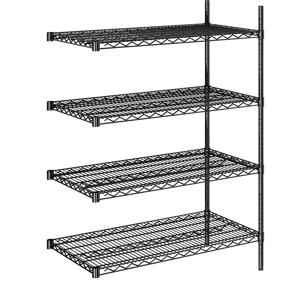 kaiserkraft Estantería de malla de alambre de acero, negra, carga por balda 250 kg, A x P 910 x 610 mm, estantería de ampliación, altura 1370 mm, 4 baldas