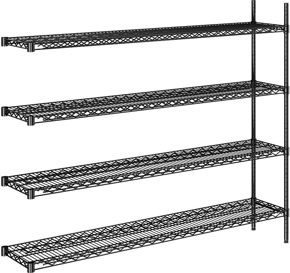 kaiserkraft Estantería de malla de alambre de acero, negra, carga por balda 250 kg, A x P 1520 x 360 mm, estantería de ampliación, altura 1370 mm, 4 baldas