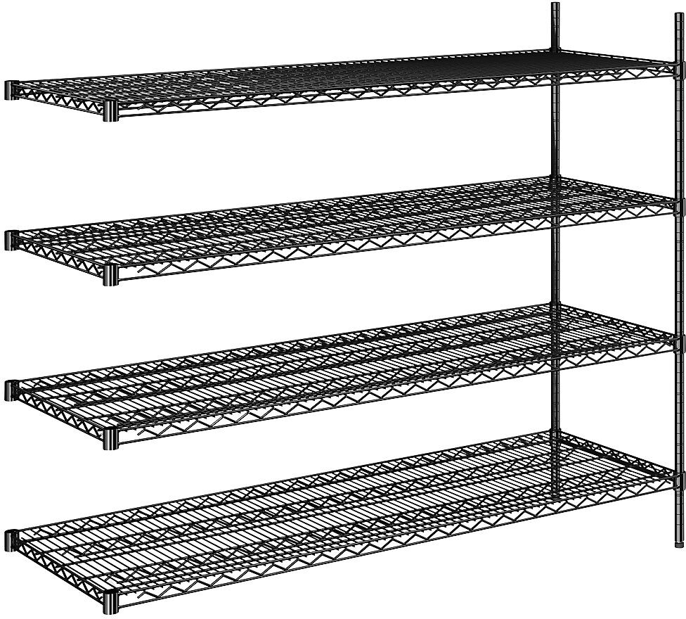 kaiserkraft Estantería de malla de alambre de acero, negra, carga por balda 250 kg, A x P 1520 x 610 mm, estantería de ampliación, altura 1370 mm, 4 baldas