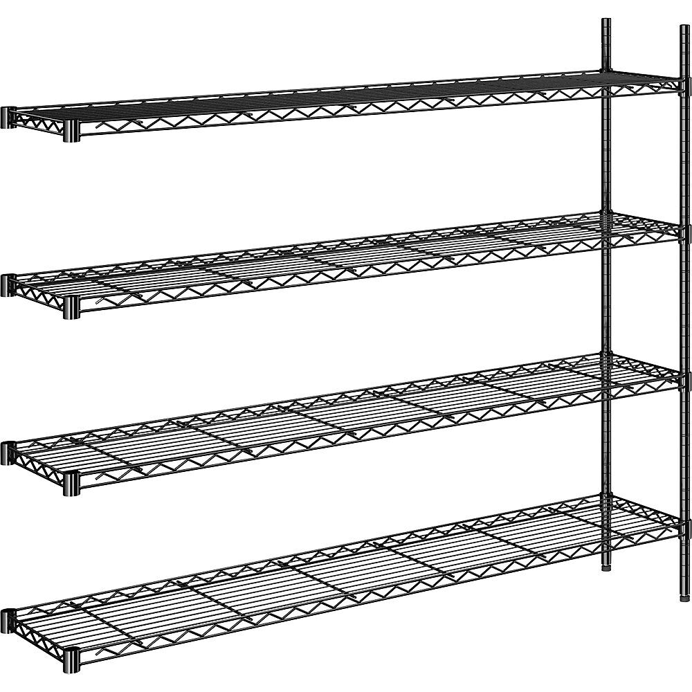 kaiserkraft Estantería de malla de alambre de acero, negra, carga por balda 100 kg, A x P 1520 x 360 mm, estantería de ampliación, altura 1370 mm, 4 baldas