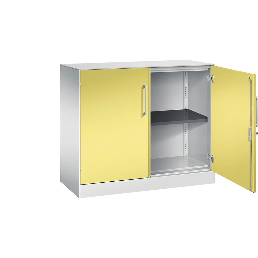 C+P Armario de puertas batientes ASISTO, altura 897 mm, anchura 1000 mm, 1 balda, gris luminoso / amarillo azufre