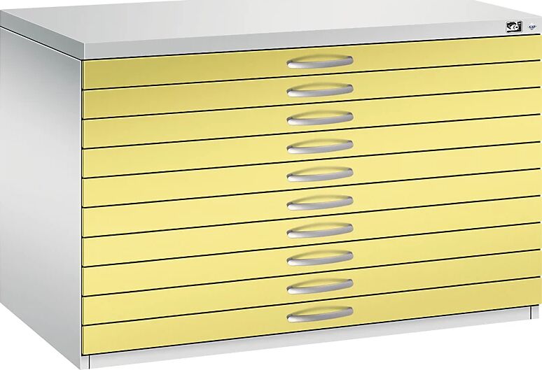 C+P Armario para planos, DIN A1, 10 cajones, altura 760 mm, gris luminoso / amarillo azufre