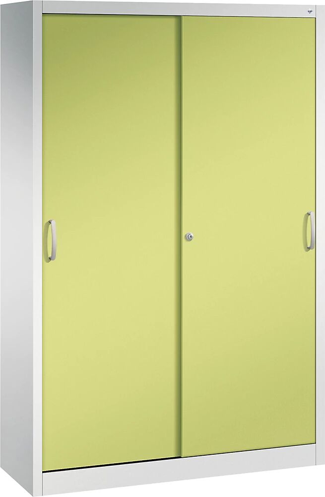 C+P Armario de puertas correderas ACURADO, 3 baldas, 2 compartimento bajo llave, H x A x P 1950 x 1200 x 400 mm, gris luminoso / verde pistacho