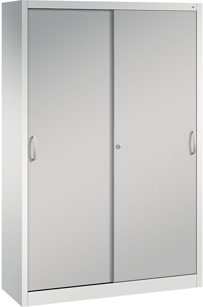 C+P Armario de puertas correderas ACURADO, 3 baldas, 2 compartimento bajo llave, H x A x P 1950 x 1200 x 400 mm, gris luminoso / aluminio blanco