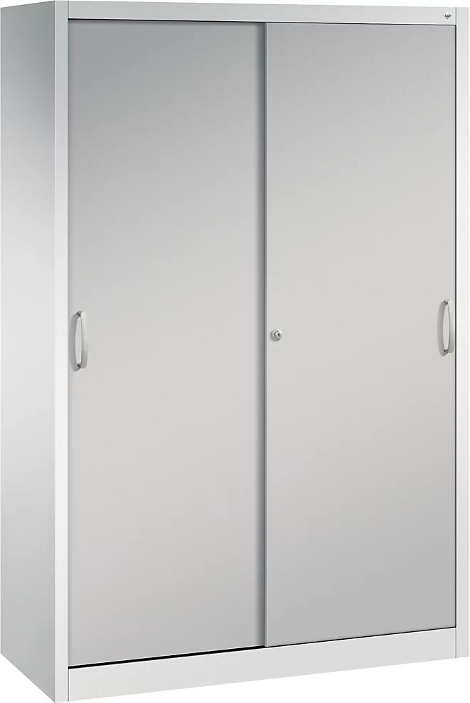 C+P Armario de puertas correderas ACURADO, 3 baldas, 2 compartimento bajo llave, H x A x P 1950 x 1200 x 500 mm, gris luminoso / aluminio blanco