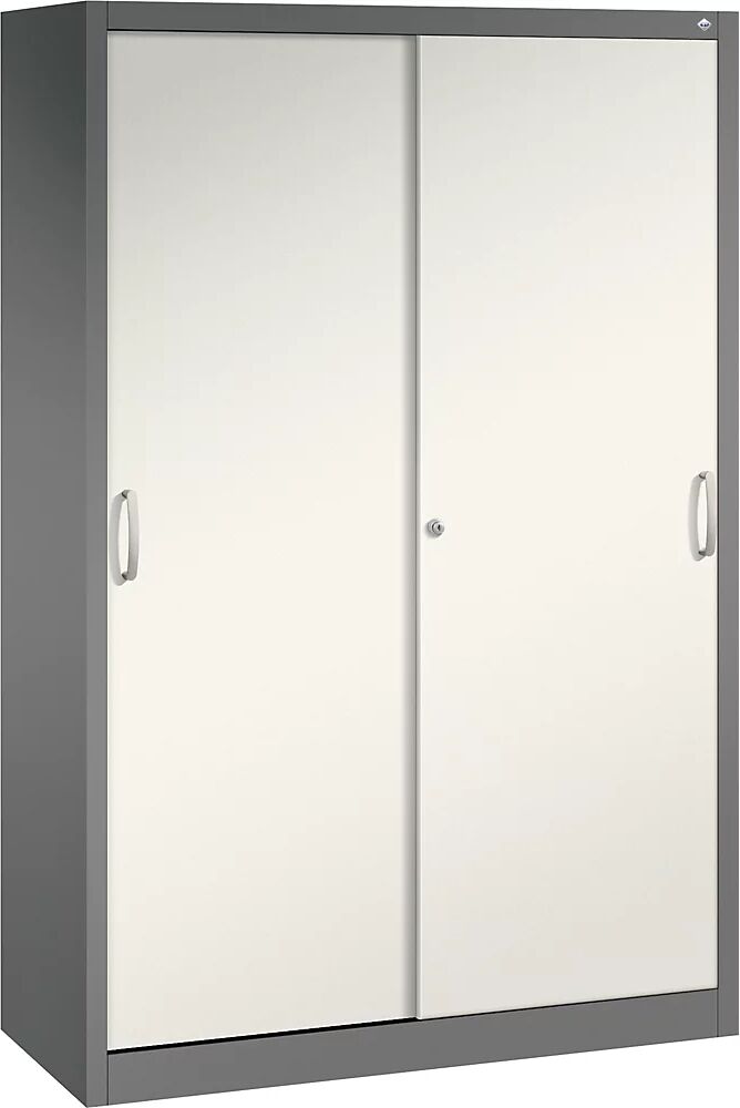 C+P Armario de puertas correderas ACURADO, 3 baldas, 2 compartimento bajo llave, H x A x P 1950 x 1200 x 500 mm, gris volcánico / blanco perla