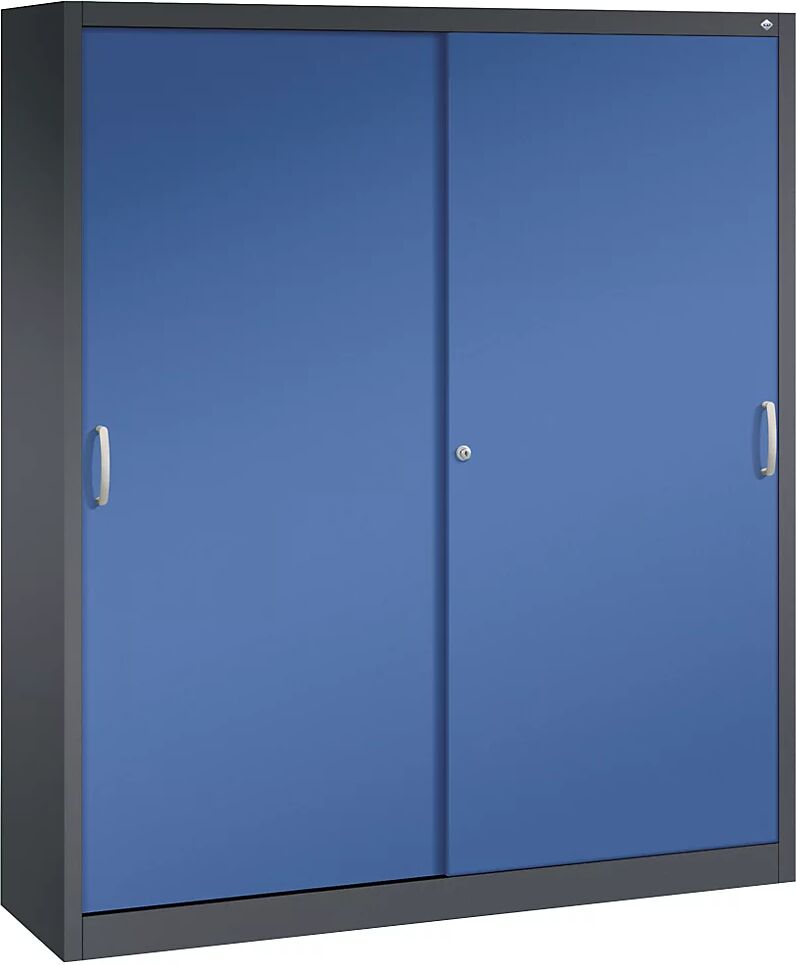 C+P Armario de puertas correderas ACURADO, 6 baldas, 2 compartimento bajo llave, H x A x P 1950 x 1600 x 400 mm, gris negruzco / azul genciana