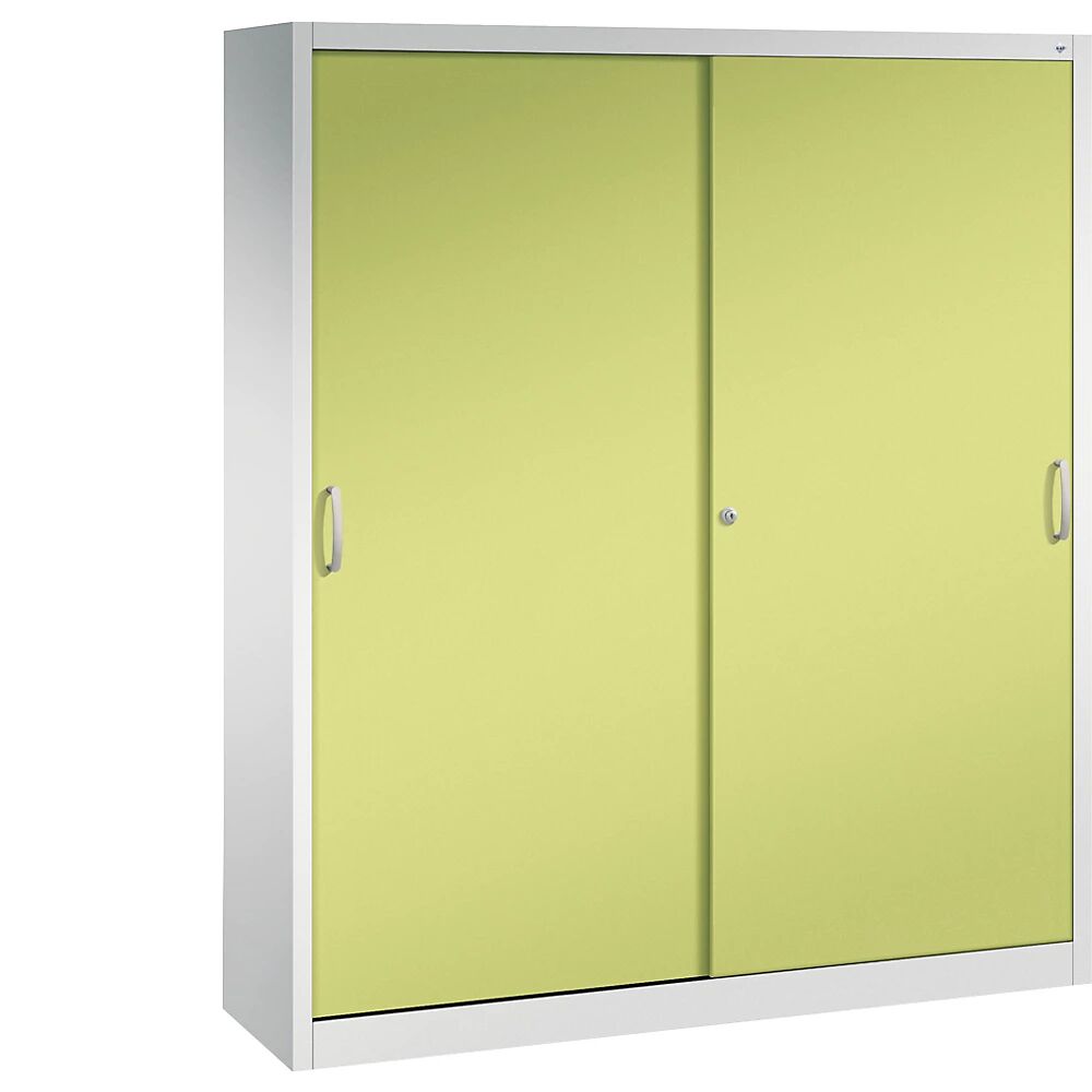 C+P Armario de puertas correderas ACURADO, 6 baldas, 2 compartimento bajo llave, H x A x P 1950 x 1600 x 400 mm, gris luminoso / verde pistacho