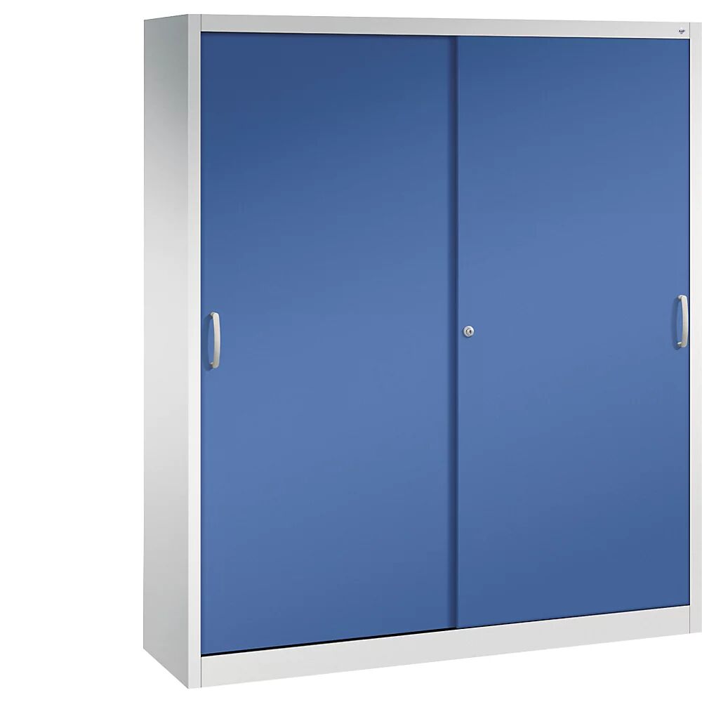 C+P Armario de puertas correderas ACURADO, 6 baldas, 2 compartimento bajo llave, H x A x P 1950 x 1600 x 400 mm, gris luminoso / azul genciana