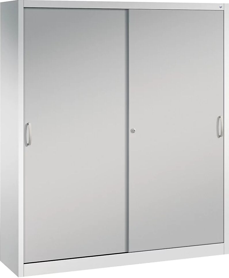 C+P Armario de puertas correderas ACURADO, 6 baldas, 2 compartimento bajo llave, H x A x P 1950 x 1600 x 400 mm, gris luminoso / aluminio blanco