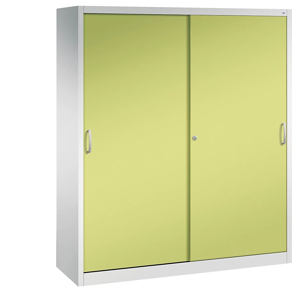 C+P Armario de puertas correderas ACURADO, 6 baldas, 2 compartimento bajo llave, H x A x P 1950 x 1600 x 500 mm, gris luminoso / verde pistacho